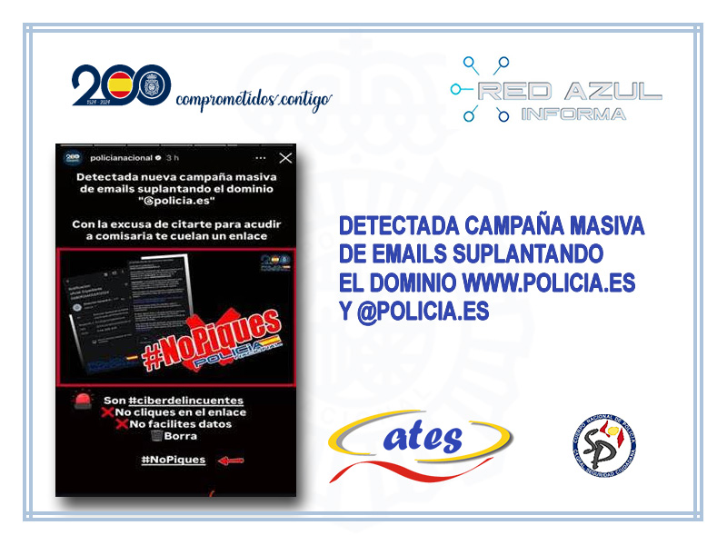 Campaña masiva de emails suplantando el dominio www.policia.es y @policia.es